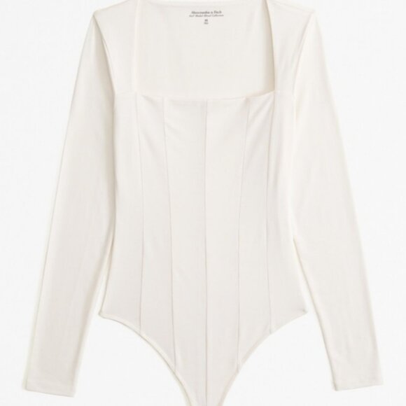 Abercrombie & Fitch - Long-Sleeve Cotton-Modal Squareneck Corset Bodysuit - Picture 3 of 6